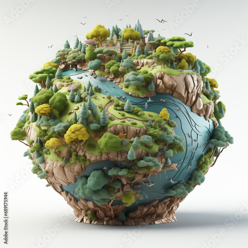3d full body earth in cartoon style full studio center in small white background