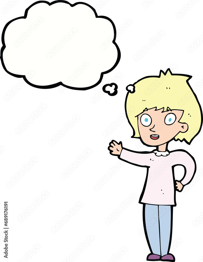 cartoon happy woman with thought bubble cartoon happy woman with thought bubble