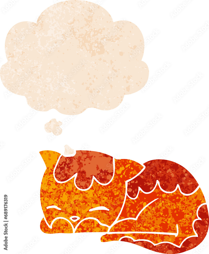 cartoon cat sleeping with thought bubble in grunge distressed retro textured style cartoon cat sleeping with thought bubble in grunge distressed retro textured style