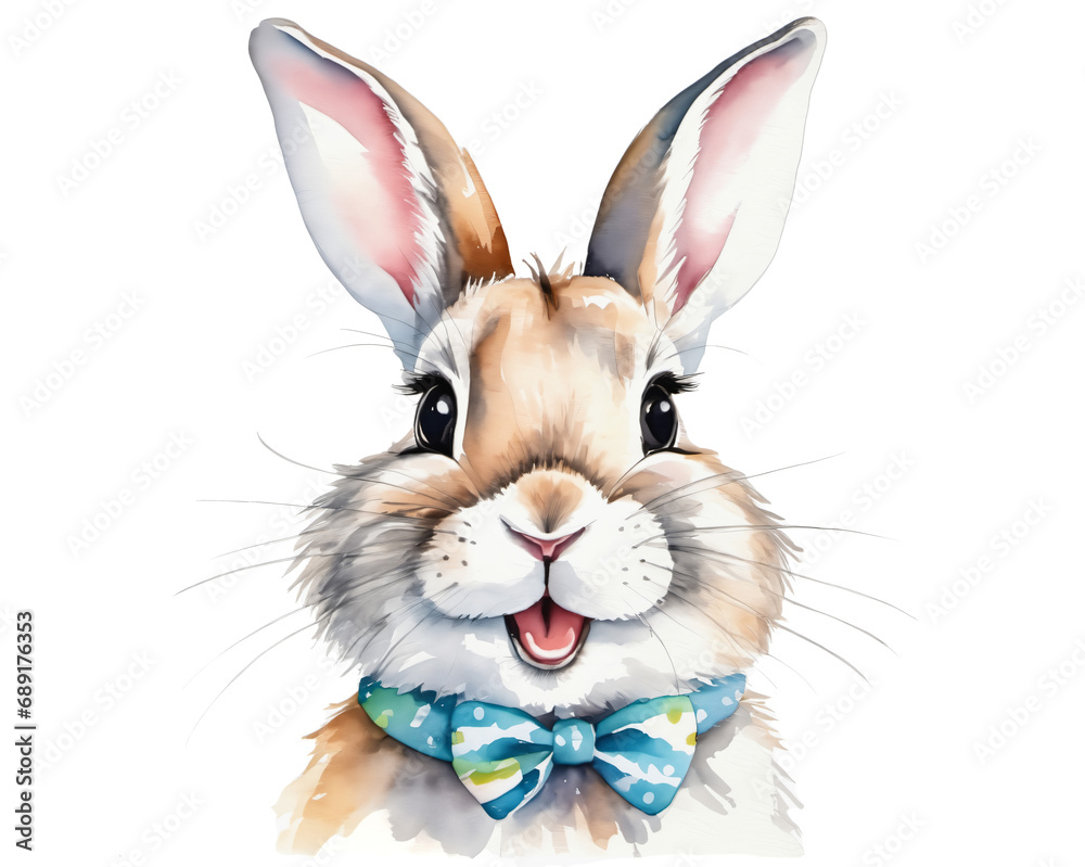 Fototapeta premium cute easter bunny portrait watercolor painting isolated on white background