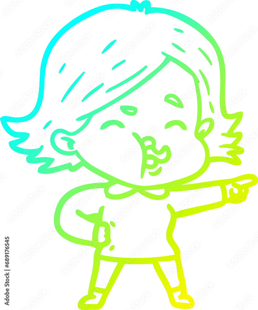 cold gradient line drawing of a cartoon girl pulling face cold gradient line drawing of a cartoon girl pulling face