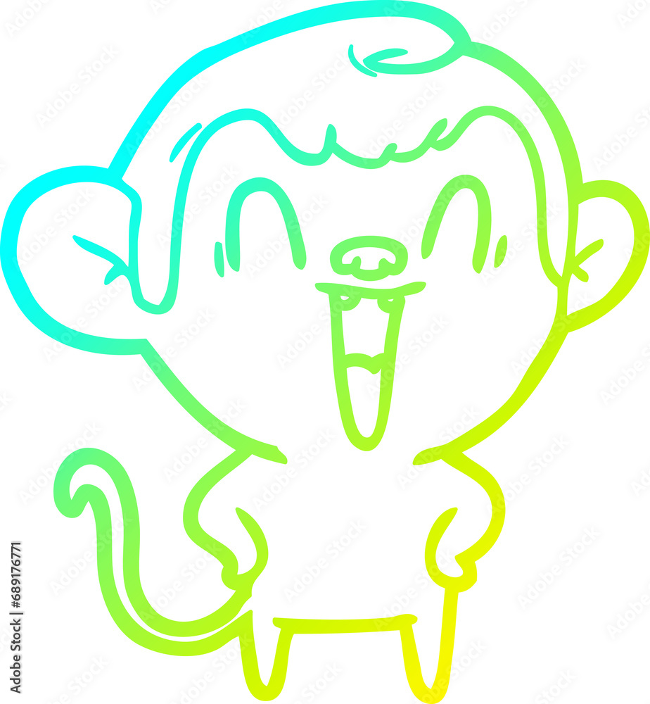 cold gradient line drawing of a cartoon laughing monkey cold gradient line drawing of a cartoon laughing monkey