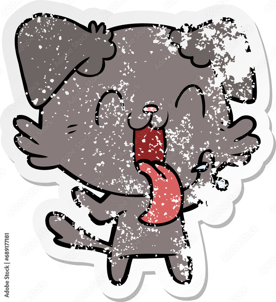 Fototapeta premium distressed sticker of a cartoon panting dog