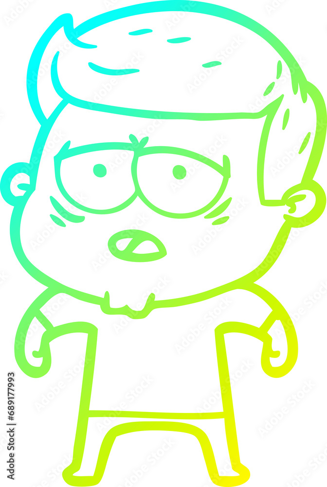 cold gradient line drawing of a cartoon tired man cold gradient line drawing of a cartoon tired man