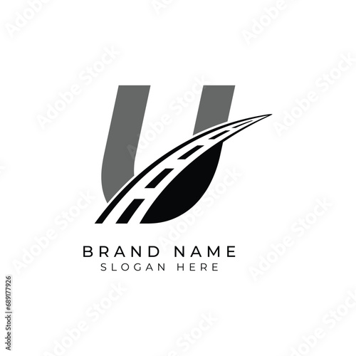 Letter U logo asphalt for identity. Construction template vector illustration for brand