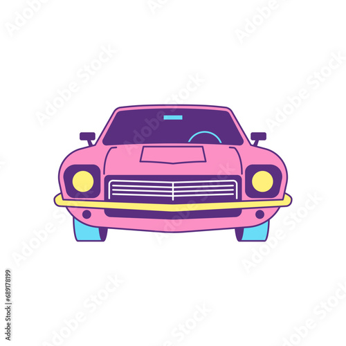 Y2k pink retro car passenger transportation cartoon element groovy style icon vector flat