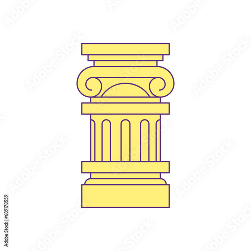 Y2k antique column Greek Roman pillar architecture cartoon element groovy icon vector flat