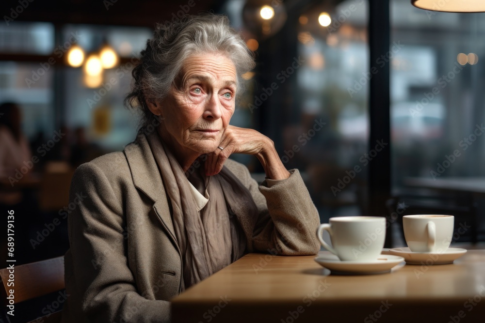 senior person drinking coffee in cafe senior person drinking coffee in cafe