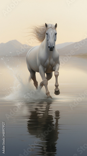 horse running through water  dynamic  movement  beautiful oil painting created with Generative Ai