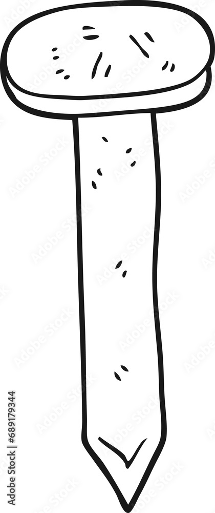 freehand drawn black and white cartoon nail