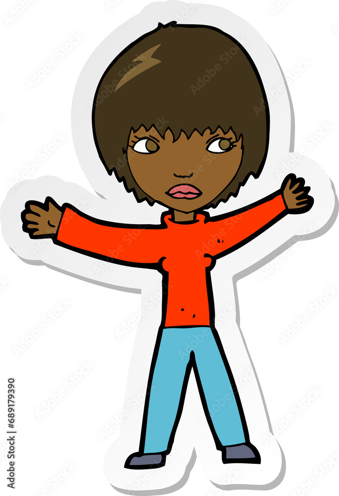Fototapeta premium sticker of a cartoon waving woman
