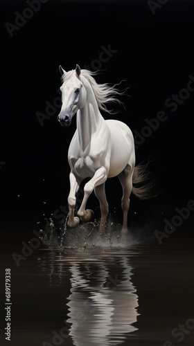 horse running through water, dynamic, movement, beautiful oil painting created with Generative Ai © Andrii Yablonskyi