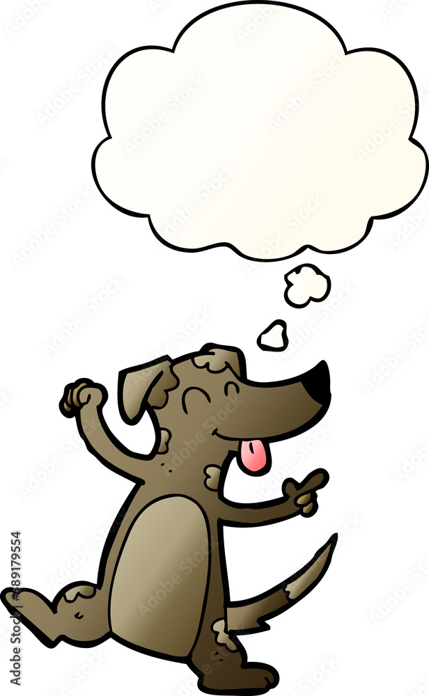 cartoon dancing dog with thought bubble in smooth gradient style cartoon dancing dog with thought bubble in smooth gradient style
