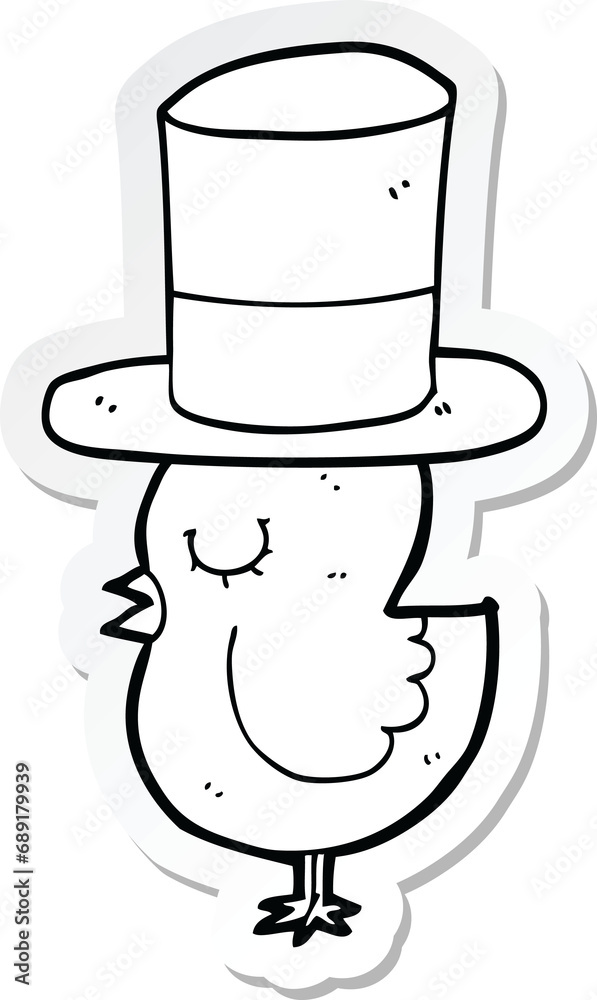 sticker of a cartoon bird wearing top hat sticker of a cartoon bird wearing top hat