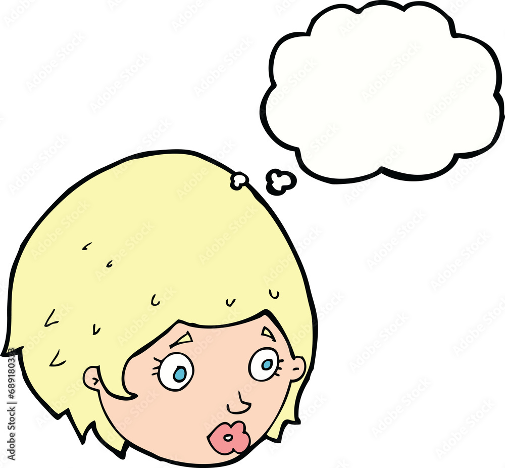 cartoon girl with concerned expression with thought bubble cartoon girl with concerned expression with thought bubble