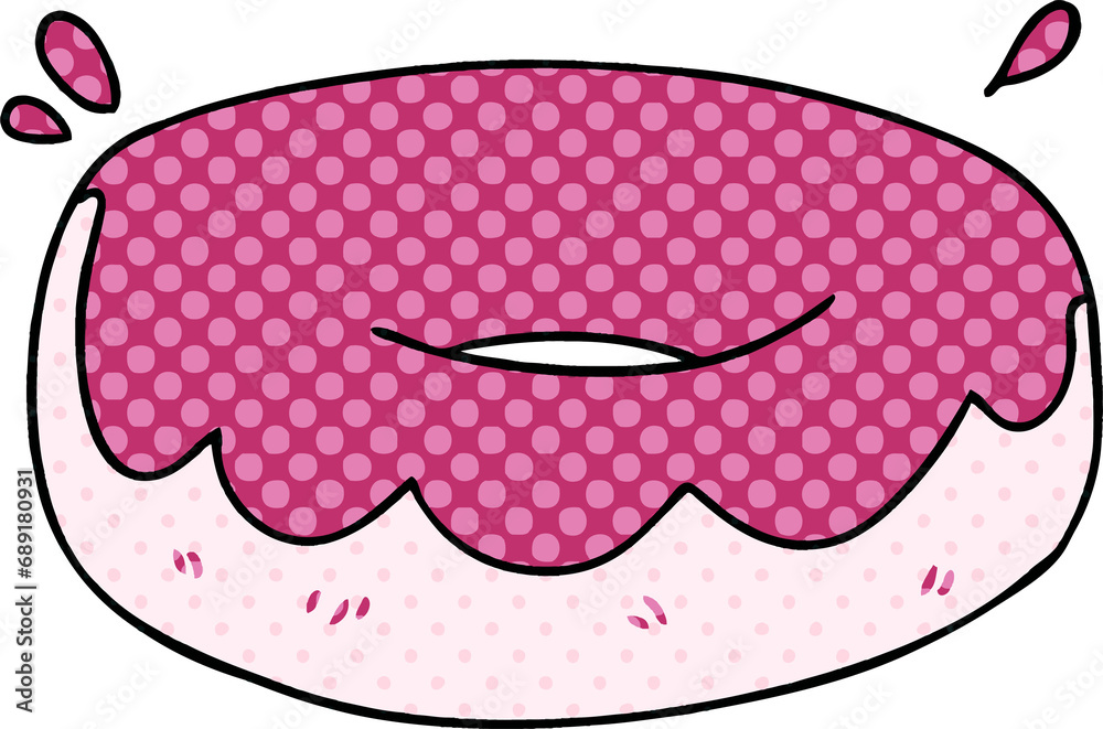 comic book style quirky cartoon iced donut