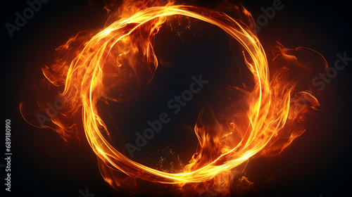 Mesmerizing Rotating Fire Rings: Dynamic Circle Flames Effect on Transparent Background - Abstract Motion Burning with Vibrant Heat and Energy. photo