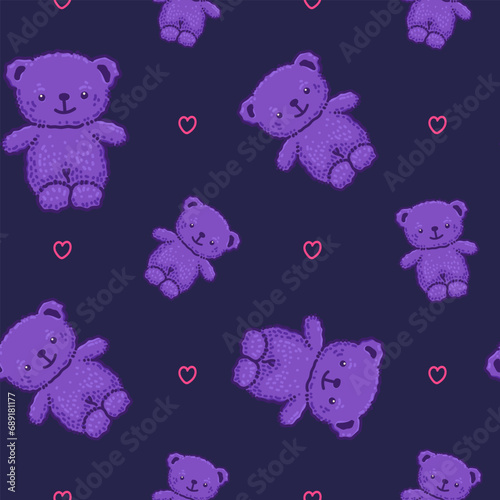 Teddy Bear pattern cartoon style with pastel background color, adorable, cute, and funny