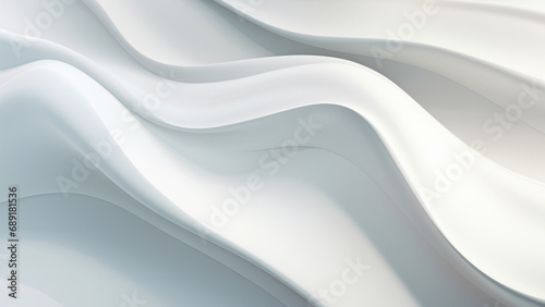 Abstract satin white waves design with smooth curves and soft shadows on clean modern background. Fluid gradient motion of dynamic lines on minimal backdrop