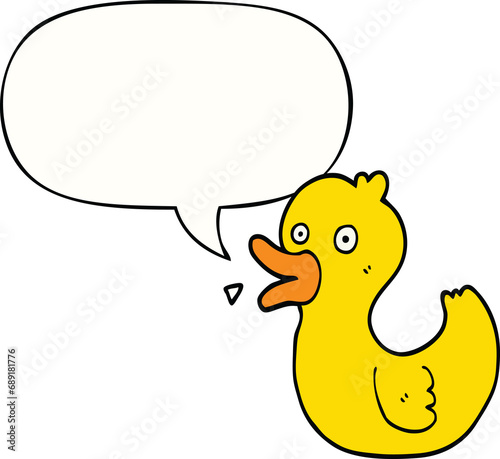 cartoon quacking duck with speech bubble photo