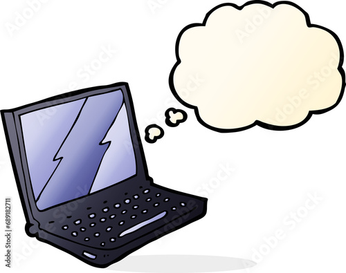 cartoon laptop computer with thought bubble