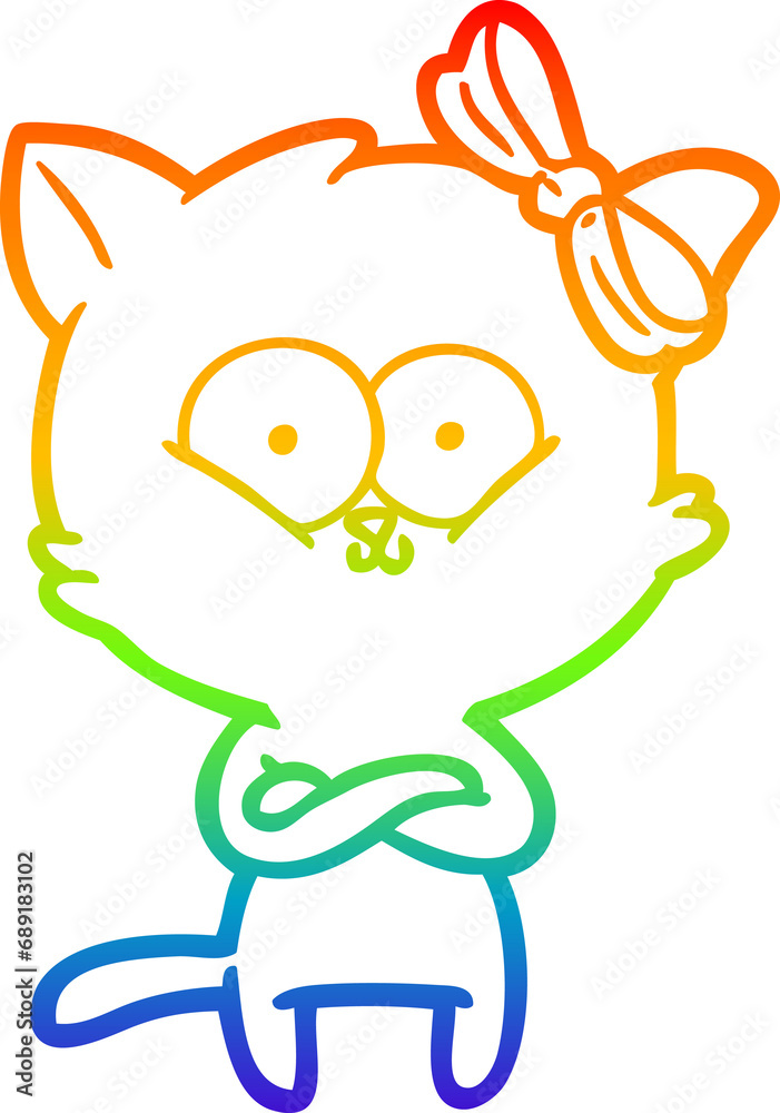 Obraz premium rainbow gradient line drawing of a cartoon cat