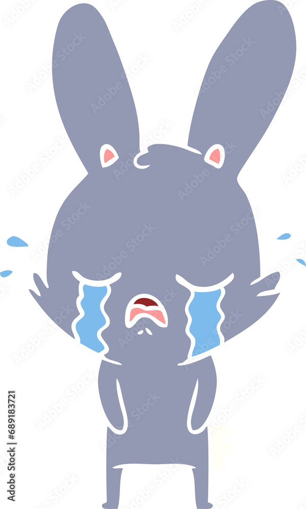 cute flat color style cartoon rabbit crying