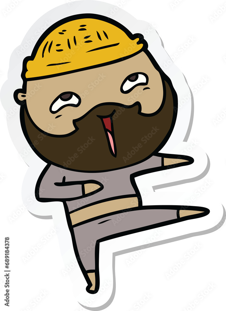 sticker of a cartoon happy bearded man