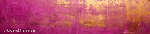 Pink magenta gold yellow distressed surface. Weathered, aged. Golden luxury elegant abstract background. Shiny, shimmer. vintage. Web banner. Wide. Panoramic