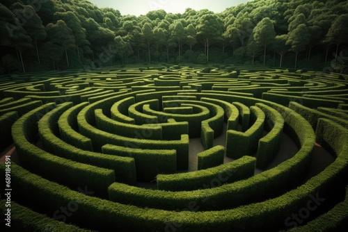 Maze Made Of Trees And Bush, Creating A Natural. Сoncept Maze Made Of Trees And Bush, Creating A Natural Wonder, Challenging Adventure, Serene Escape, Green Labyrinth