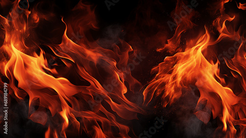 Seamless Fire Flame Pattern: Abstract Design with Vibrant Heatwave and Dynamic Ignition - Artistic Background for Intense Energy and Burning Sparks.