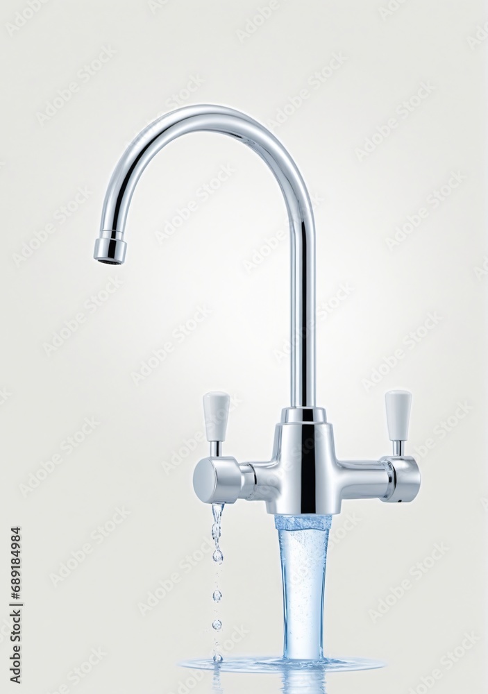 Water Pouring From A Tap Isolated On A White Background Water Pouring From A Tap Isolated On A White Background