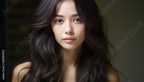 Close-up photo of Asian woman's face, youthful and beautiful generative ai