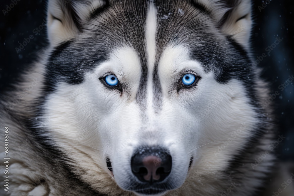 Striking Portrait Of A Blueeyed Husky Wolf