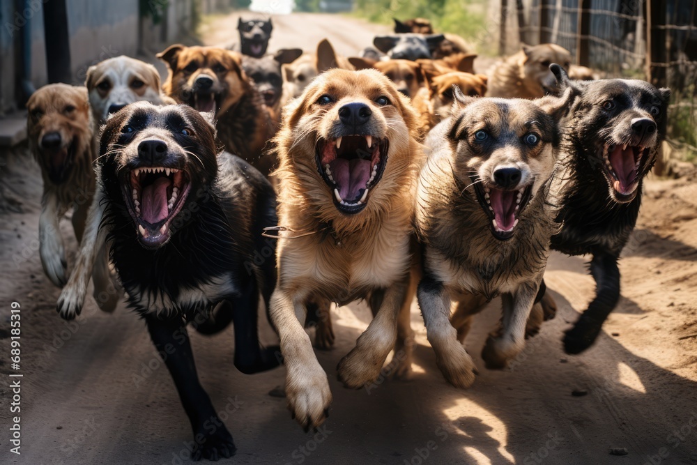 Terrifying Stray Dog Pack Attack Captured With Loud Barking. Сoncept