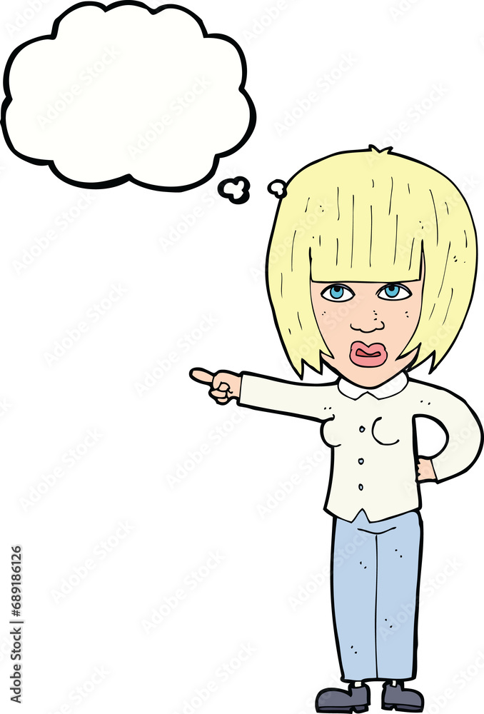 cartoon pointing annoyed woman with thought bubble cartoon pointing annoyed woman with thought bubble