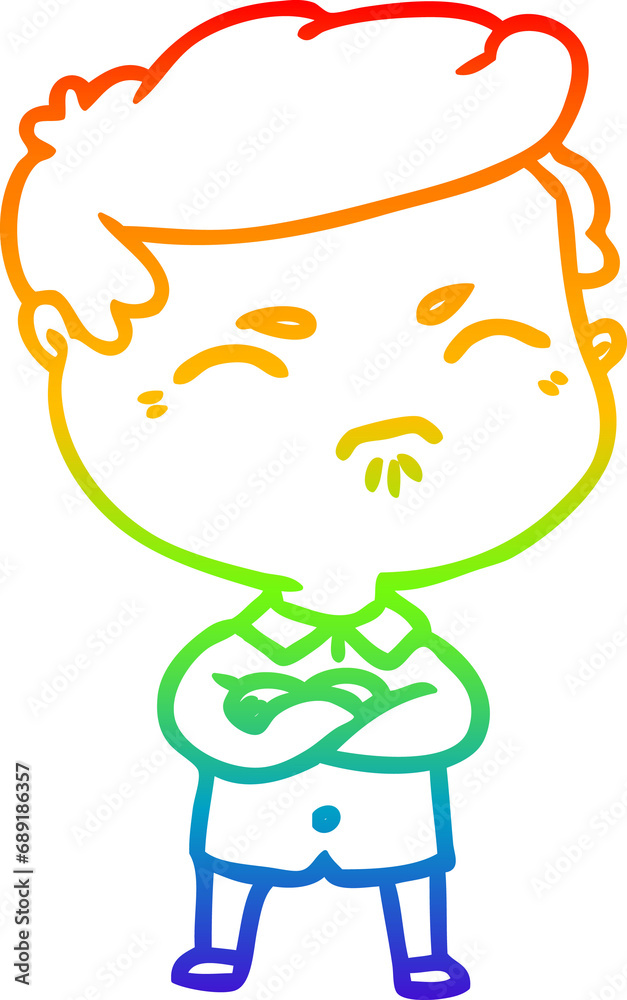 rainbow gradient line drawing of a cartoon annoyed man rainbow gradient line drawing of a cartoon annoyed man