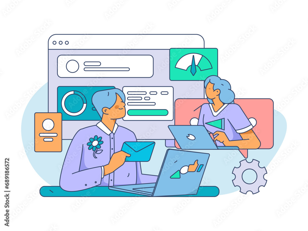Fototapeta premium Business People Flat Vector Concept Operation Hand Drawn Illustration 