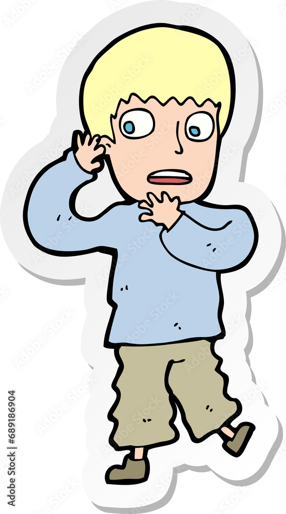 sticker of a cartoon frightened boy sticker of a cartoon frightened boy