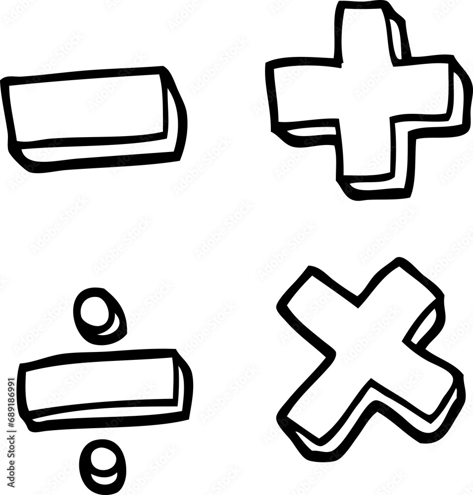Fototapeta premium black and white cartoon math symbols