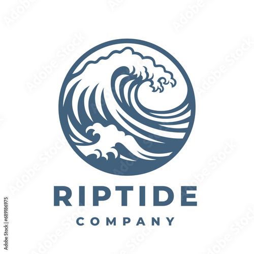 Breaking wave logo. Tidal riptide surfing icon. Crashing coastal surf emblem. Ocean marine sea water nature vector illustration. photo