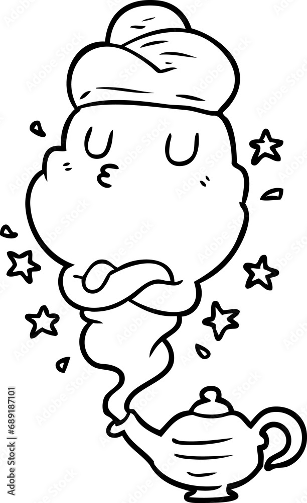 cute line drawing of a genie rising out of lamp cute line drawing of a genie rising out of lamp