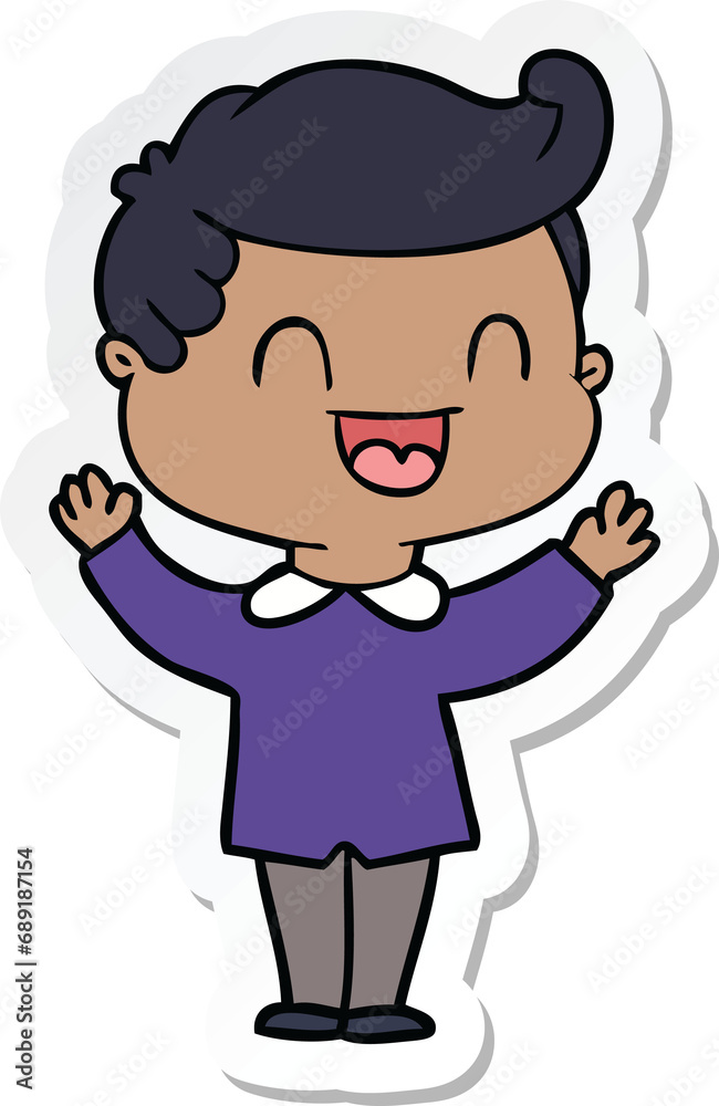 sticker of a cartoon happy man