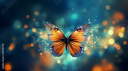 Radiant Wings. Butterfly Magic Over Flowers. Beautiful Butterfly Wallpaper Images .AI Generative  #689187118