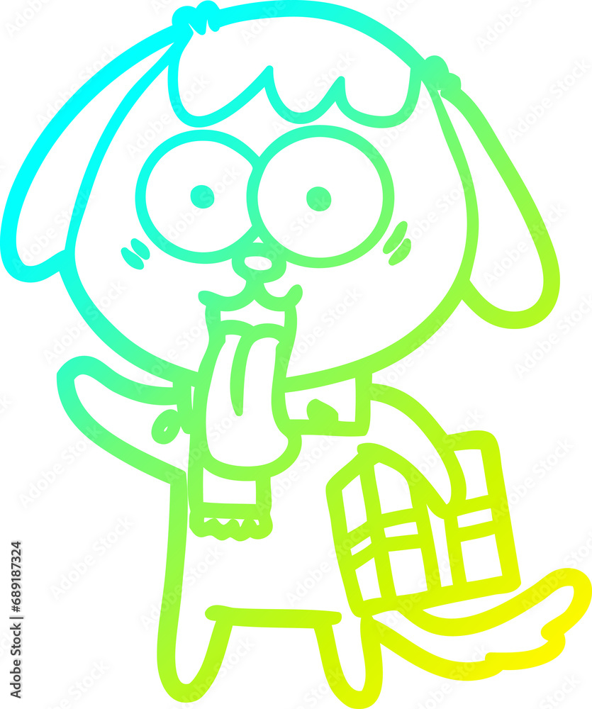 cold gradient line drawing of a cute cartoon dog with christmas present cold gradient line drawing of a cute cartoon dog with christmas present