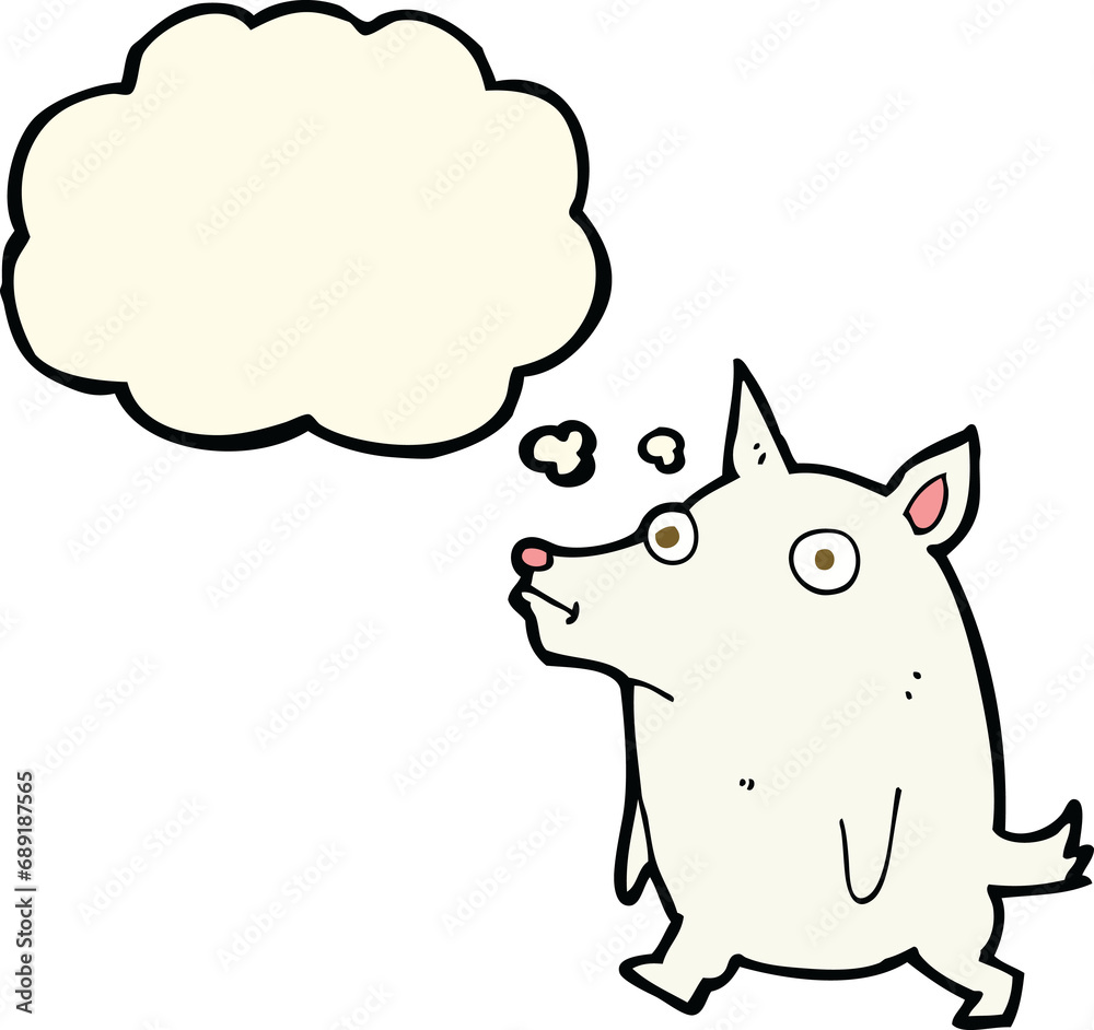 cartoon funny little dog with thought bubble