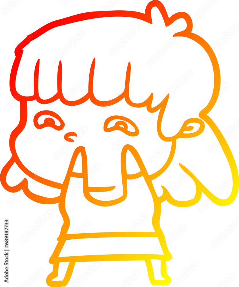 warm gradient line drawing of a cartoon worried woman warm gradient line drawing of a cartoon worried woman
