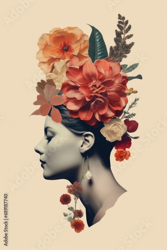 Floral female portrait, typography collage © ireneromanova