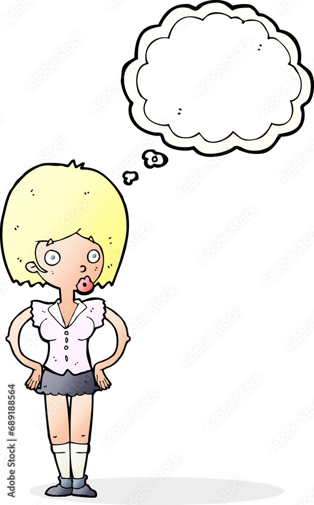 cartoon woman with hands on hips with thought bubble cartoon woman with hands on hips with thought bubble