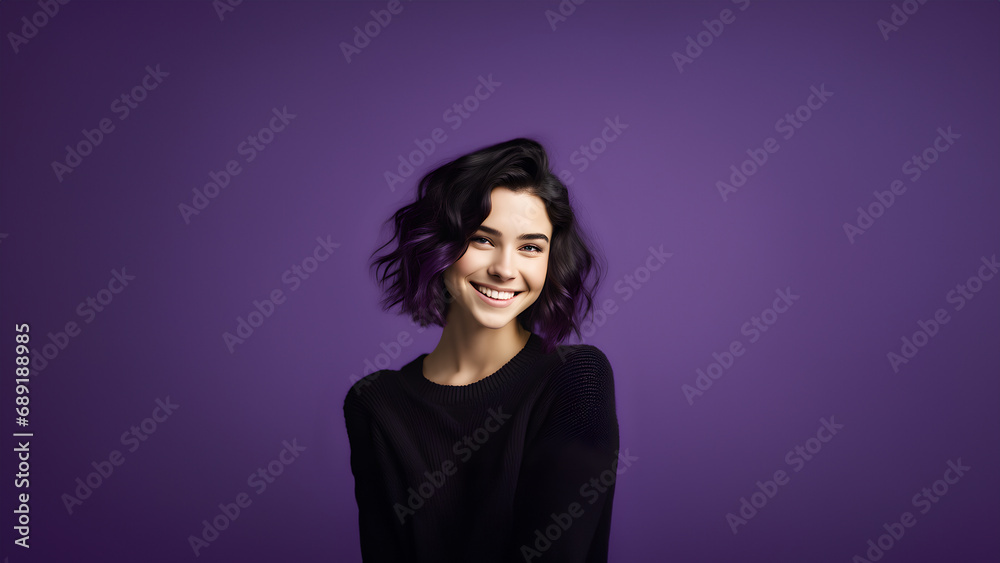 Beautiful young woman smiling isolated on studio background. Copyspace area Beautiful young woman smiling isolated on studio background. Copyspace area